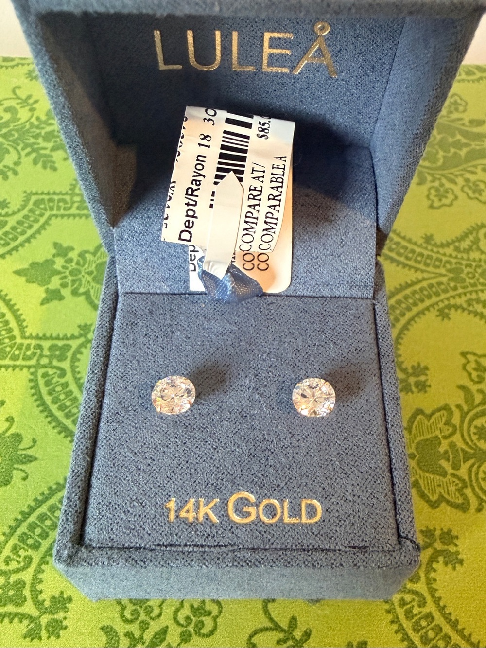 14K Gold Clear Cubic Zirconia Stud Earrings NEW